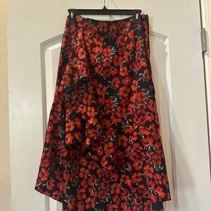 Missguided+ Black Skirt with Red Floral Asymmetry